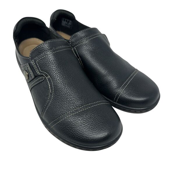 Clarks Collection Black Leather Pebbled Slip On Loafers Size NWOT - Picture 1 of 5